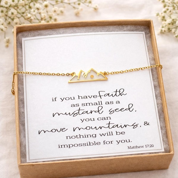 Mustard seed necklace, Encouragement gift, Mustard seed jewelry, Faith necklace, Christian jewelry, Miscarriage gift, Mountain Necklace