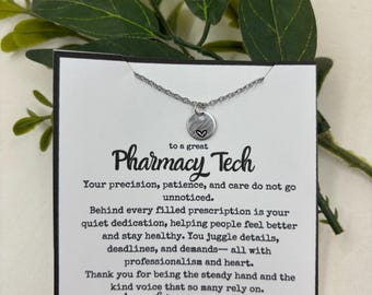 Pharmacy technician necklace, pharmacy technician appreciation, Rx, CPHT, certified pharmacy technician, thank you gift, pharmacy tech,
