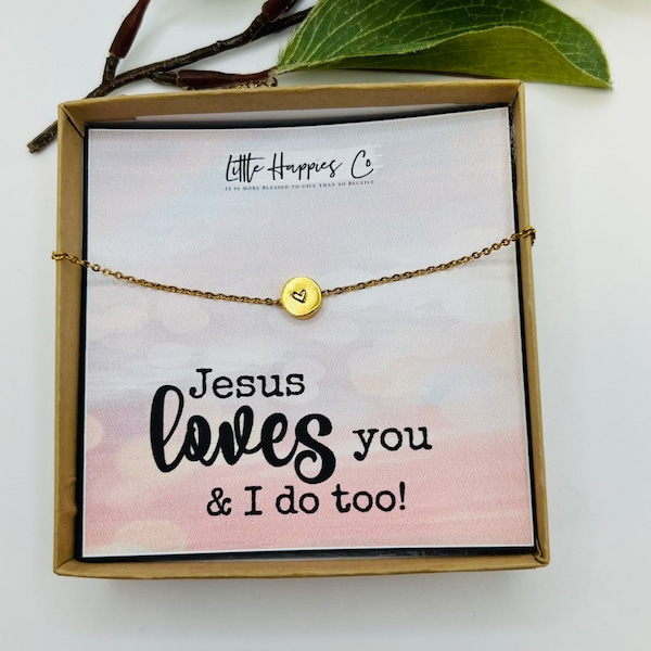 Jesus Loves You, Encouragement Gift, Gifts for Her, Gift for Youth Group, Bible Study, Heart Necklace, Faith Based Gifts, Missionary Gift