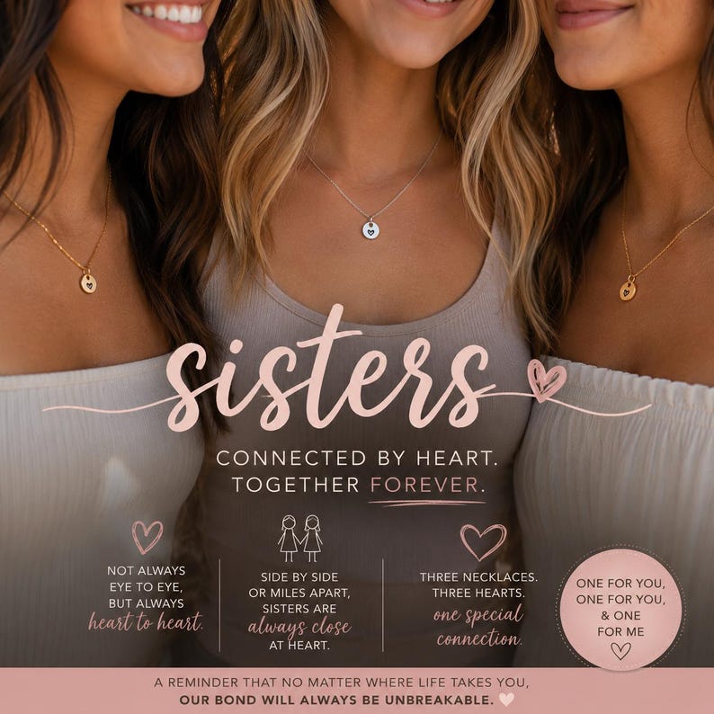Matching Sister Necklace Set of 3, Sisters Necklaces, One for You One for Me Gift, Big Sister Little Sister Jewelry, Gift for Sisters image 2