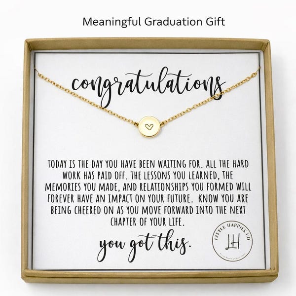 Graduation Gift Necklace for Her, Gold Heart Necklace, Meaningful Graduation Jewelry, Class of 2026 Gift, Dainty Everyday Necklace