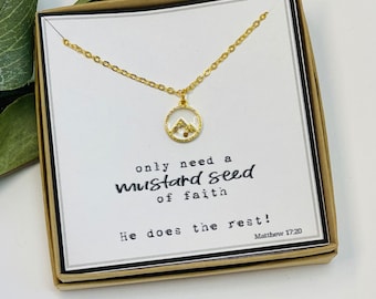 Gold Mountain Mustard seed necklace, Encouragement gift, Mustard seed jewelry, Faith necklace, Christian jewelry, Miscarriage gift