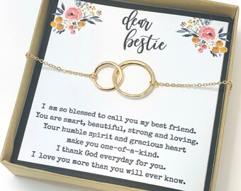 Double circle necklace, Necklace + card, Friendship necklace, Best friend necklace, Gift for her, Best friend gift, BFF gift, Gift for women