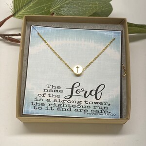 Proverbs 18 10, Cross Necklace, Christian Jewelry, Encouragement Gift, Faith Necklace, Strength Gift for Female, Gift for her, Cross Jewelry