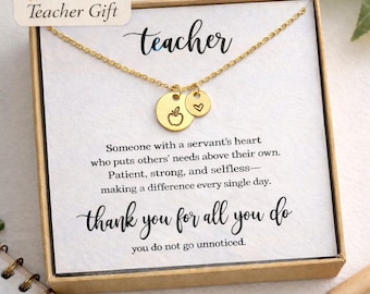 Teacher Necklace Gift, Apple Charm Teacher Gift, Personalized Teacher Appreciation Gift, Gold Silver Necklace, End of Year Teacher Gift