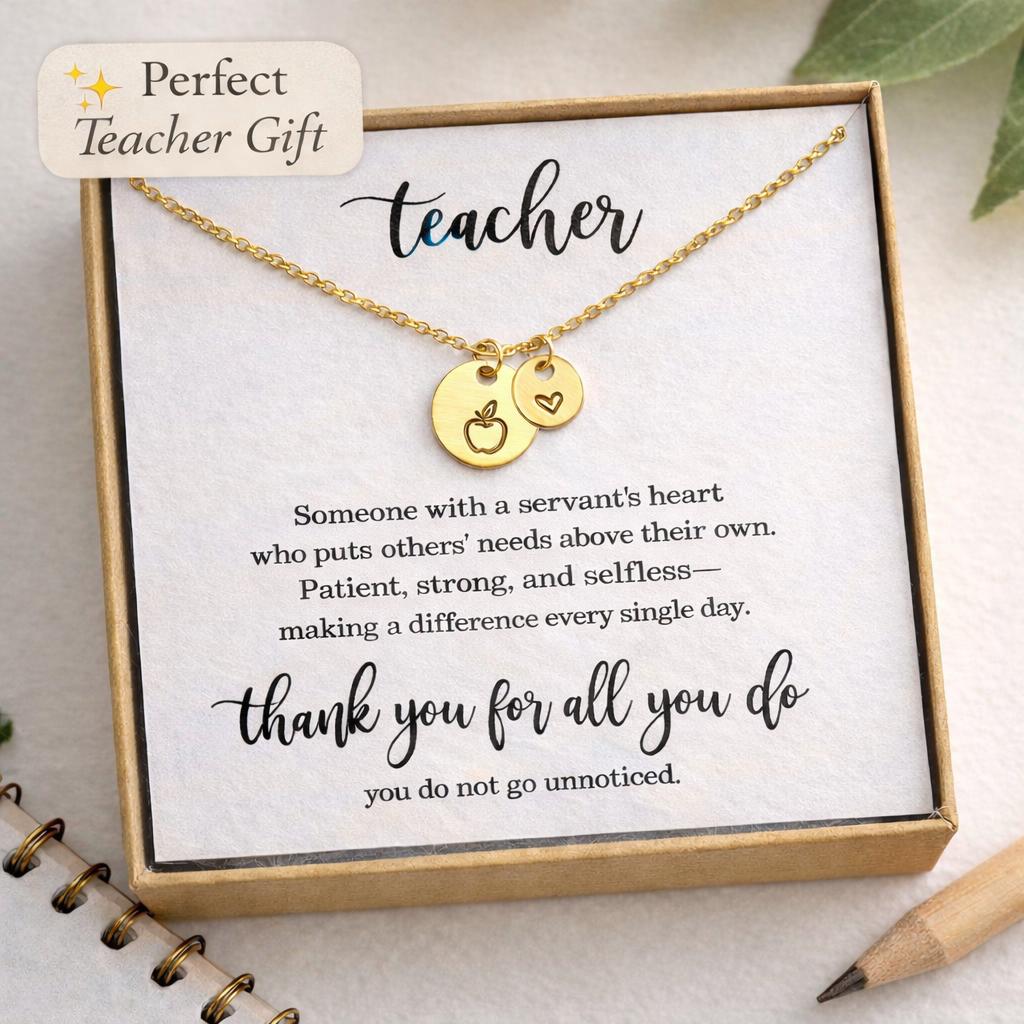 Teacher Necklace Gift, Apple Charm Teacher Gift, Personalized Teacher Appreciation Gift, Gold Silver Necklace, End of Year Teacher Gift