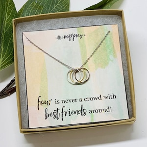 Friendship necklace, four, bestfriend gift, dainty four rings, simple jewelry, gift for her, best friend birthday, chirstmas, friends