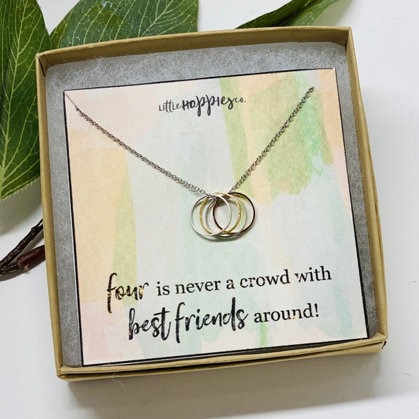 Friendship necklace, four, bestfriend gift, dainty four rings, simple jewelry, gift for her, best friend birthday, chirstmas, friends