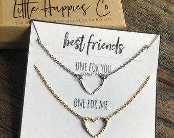 Best Friend Necklace Set of 2, Pair of heart Necklaces, Gift for 2 best friends, One for me and one for you, Gift for friends, Gift for her