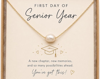 First Day of Senior Year Gift for Daughter, Senior Girl Gift, Pearl Necklace, Class of 2027 Gift, High School Senior Keepsake