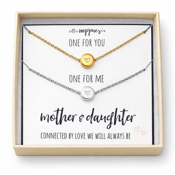 Mother & Daughter Necklaces, heart necklace, gift for mom, mom jewelry, 2 necklaces, pair of necklaces, mom and daughter necklace