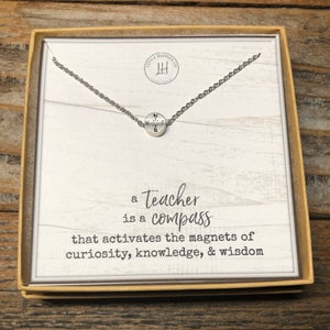 Compass teacher necklace, Teacher appreciation, Teacher jewelry, Teacher necklace, Inspirational teacher quote, End of Year Teacher Gift