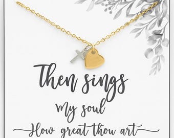 Church Choir Gift • Hymn Necklace with Cross & Heart • "Then Sings My Soul" Jewelry • Christian Gift • Worship Team Appreciation