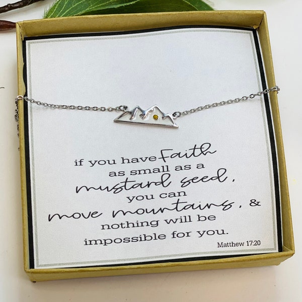 Mustard seed necklace, Encouragement gift, Mustard seed jewelry, Faith necklace, Christian jewelry, Miscarriage gift, Mountain Necklace