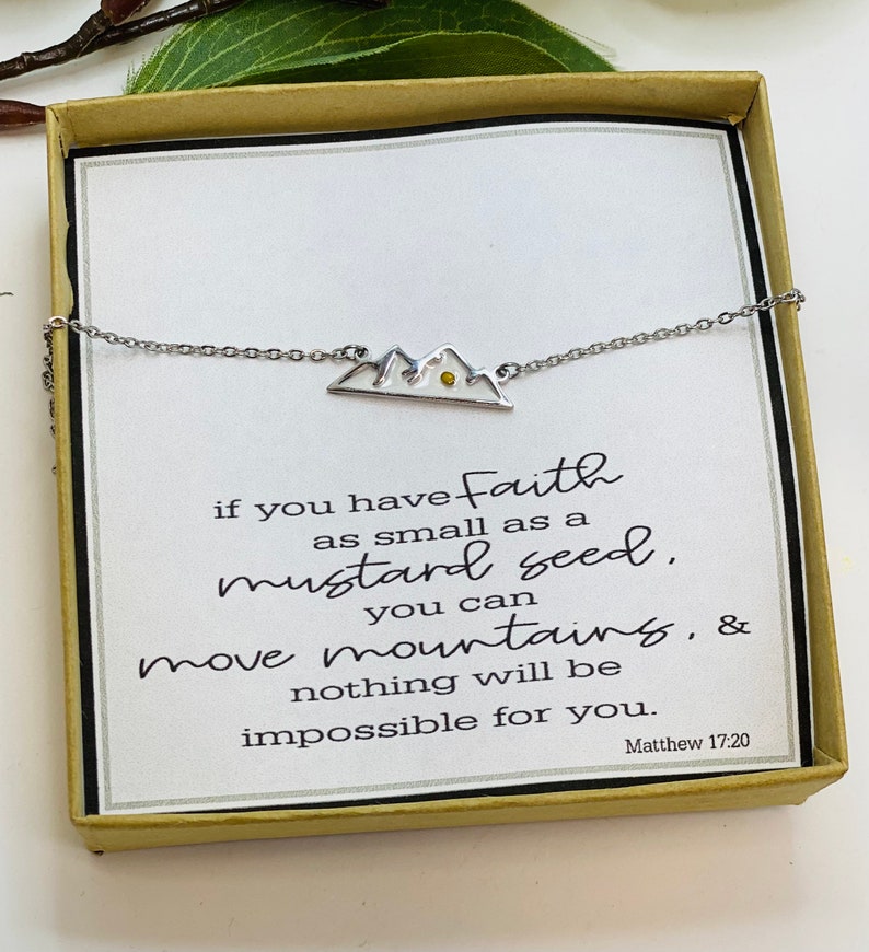 Mustard seed necklace, Encouragement gift, Mustard seed jewelry, Faith necklace, Christian jewelry, Miscarriage gift, Mountain Necklace 