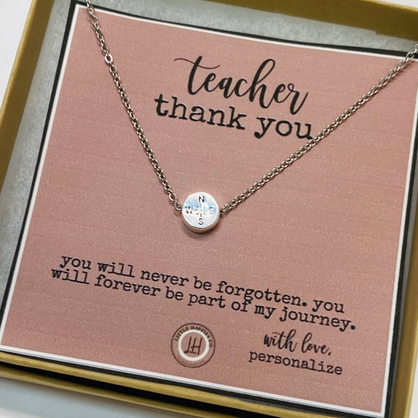 Personalized Gift for teacher, Teacher gift, Teacher appreciation gift, inexpensive teacher gift, compass necklace, teacher gifts