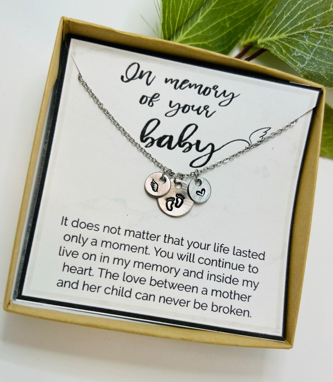 Baby Feet Miscarriage Necklace, Infant Loss, Angel Wing Charm, Gift for