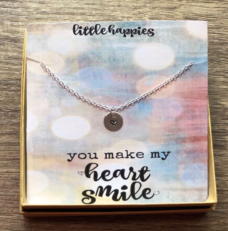 girl/'s gift Best Friend thinking of you thank-you secret pal Inexpensive /& Ready to ship Stamped Heart Necklace- women/'s friendship