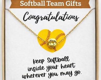 Personalized Girls Softball Necklace for Players and Teams - Perfect Graduation, Senior Night Gift, Bulk Gift for Whole Team, Heartfelt Card