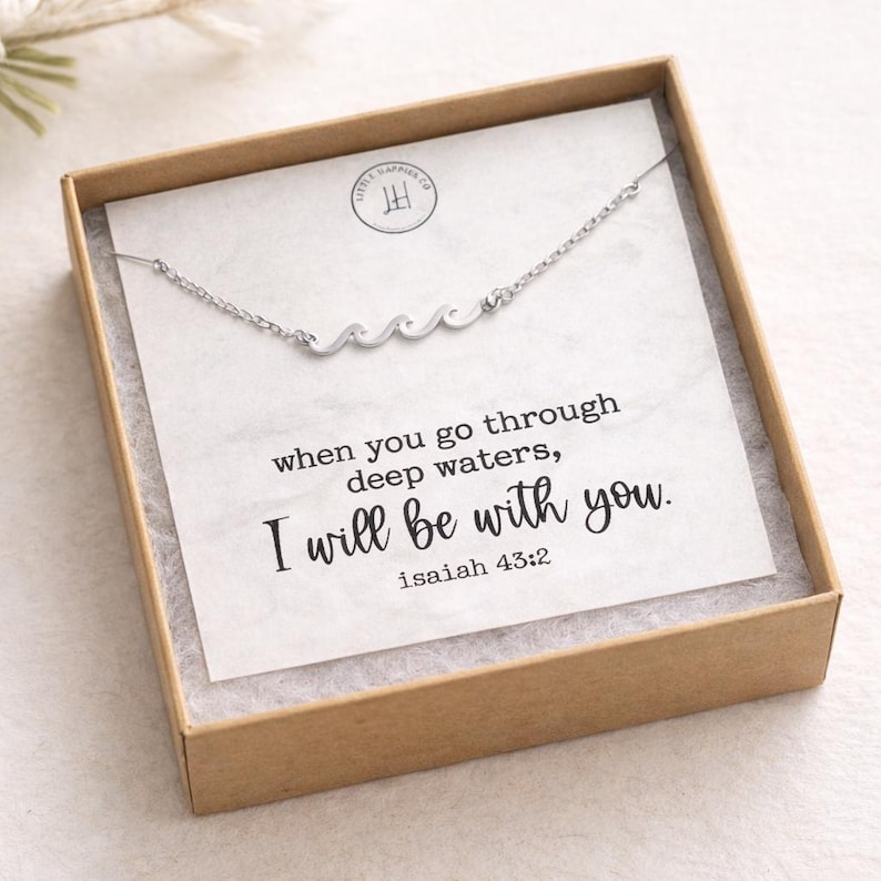 Wave Necklace with Isaiah 43:2 Card • Christian Encouragement Gift • Faith-Based Jewelry • I Will Be With You Bible Verse Gift for Her image 9