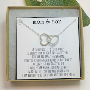 Mother Son Necklace, Gift for Mother from Son, Gift for Mom from Daughter, 2 Hearts Necklace, Gift for her, Mother&#39;s Day Gift from Son