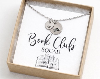 Book Club Necklace Gift for Her, Book Lover Jewelry, Reader Charm Necklace, Literary Friend Gift, Bibliophile Birthday Present