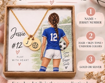 Personalized Soccer Player Necklace, Custom Soccer Girl Gift, Name & Jersey Number Necklace, Soccer Team Gift, Senior Night Gift