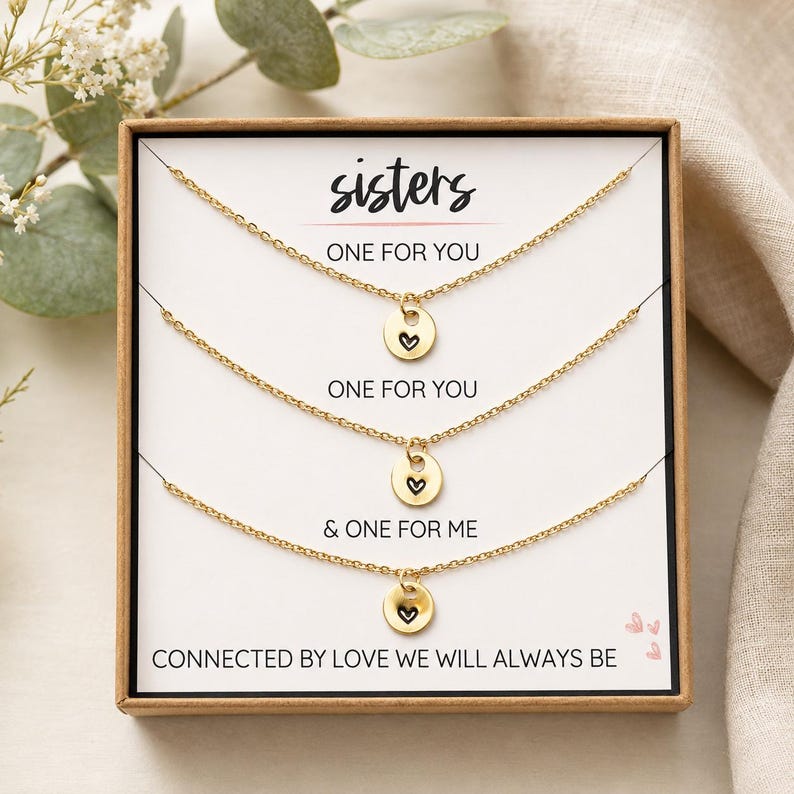 Matching Sister Necklace Set of 3, Sisters Necklaces, One for You One for Me Gift, Big Sister Little Sister Jewelry, Gift for Sisters image 5