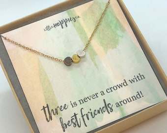 Friendship necklace, trio, bestfriend gift, dainty triple heart, simple  jewelry, gift for her, best friend birthday, chirstmas, friends