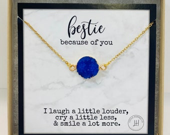 Blue Stone Best Friend Necklace, Gift for Best Friend, Gift Box for best friend, Christmas gift for Best friend, Dear Bestie, Send a gift