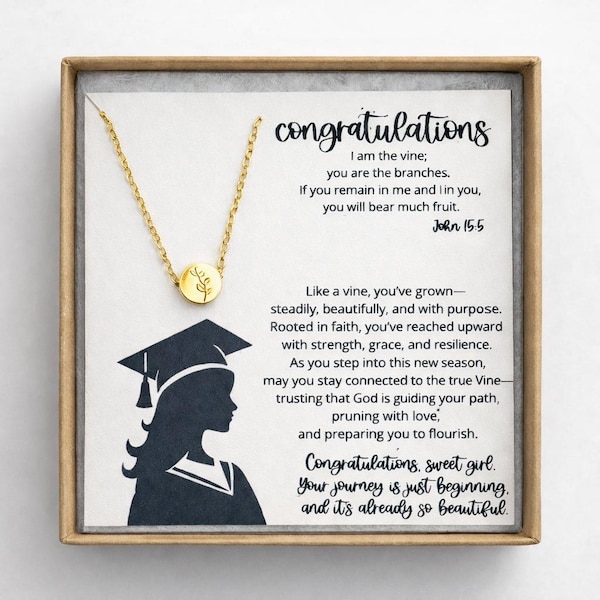 Faith-Based Graduation Gift for Girl – Vine Necklace with Scripture Card, Christian Graduation Jewelry for Her
