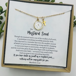 Mustard Seed Necklace • Faith Necklace with Matthew 17:20 Card • Christian Gift for Her • Encouragement Jewelry • Tiny Mustard Seed