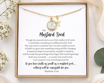 Mustard Seed Necklace • Faith Necklace with Matthew 17:20 Card • Christian Gift for Her • Encouragement Jewelry • Tiny Mustard Seed