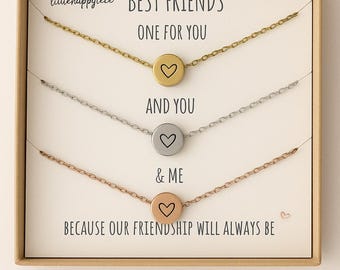 Set of 3 friend necklaces - Friendship necklaces 3 friend gift, Friendship jewelry friend, Friend gifts, Hand stamped heart necklaces, BFFs