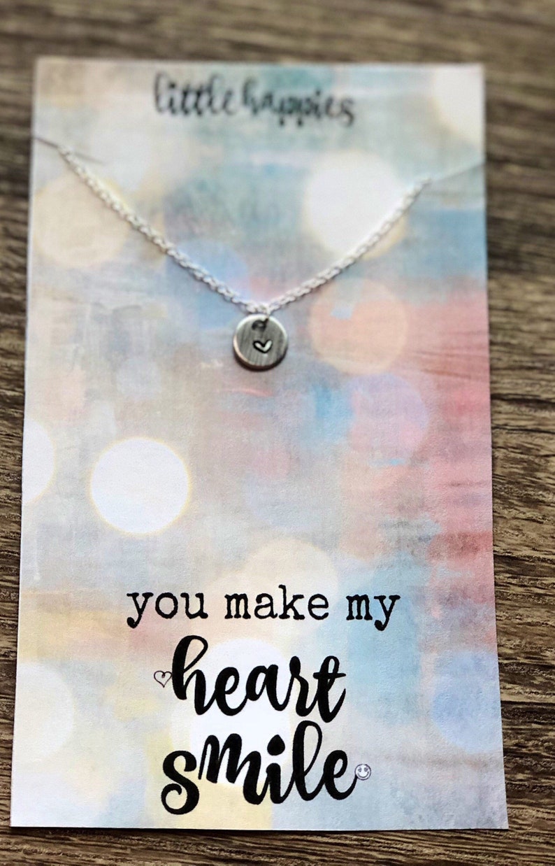 girl/'s gift Best Friend thinking of you thank-you secret pal Inexpensive /& Ready to ship Stamped Heart Necklace- women/'s friendship