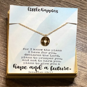 Jeremiah 29:11, Compass Necklace graduation, encouragement gift, Bible Scripture, Faith, dainty necklace, gold or silver