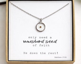 Real mustard seed necklace, Encouragement gift, Mustard seed jewelry, Faith necklace, Christian jewelry, Miscarriage gift, Inspirational