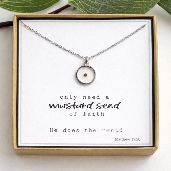 Real mustard seed necklace, Encouragement gift, Mustard seed jewelry, Faith necklace, Christian jewelry, Miscarriage gift, Inspirational