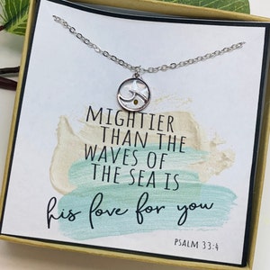 Mightier Than The Wave Of The Sea, Wave Necklace, Encouragement Gift, Miscarriage Gift, Gifts for Her, Mustard Seed Necklace, Religious Gift