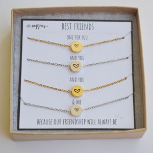 4 friends necklace set- Set of 4 necklaces, Gift Set, Friendship necklaces, Matching necklaces, 4 BFF necklaces, 4 BFF gifts, heart necklace