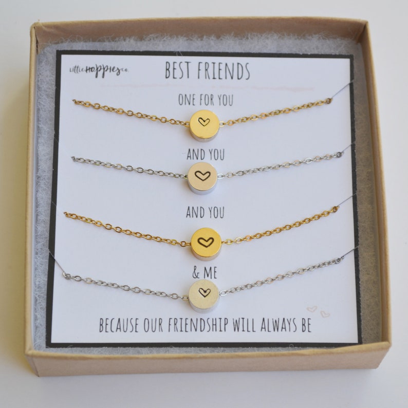 4 friends necklace set Set of 4 necklaces, Gift Set, Friendship necklaces, Matching necklaces, 4 BFF necklaces, 4 BFF gifts, heart necklace image 1