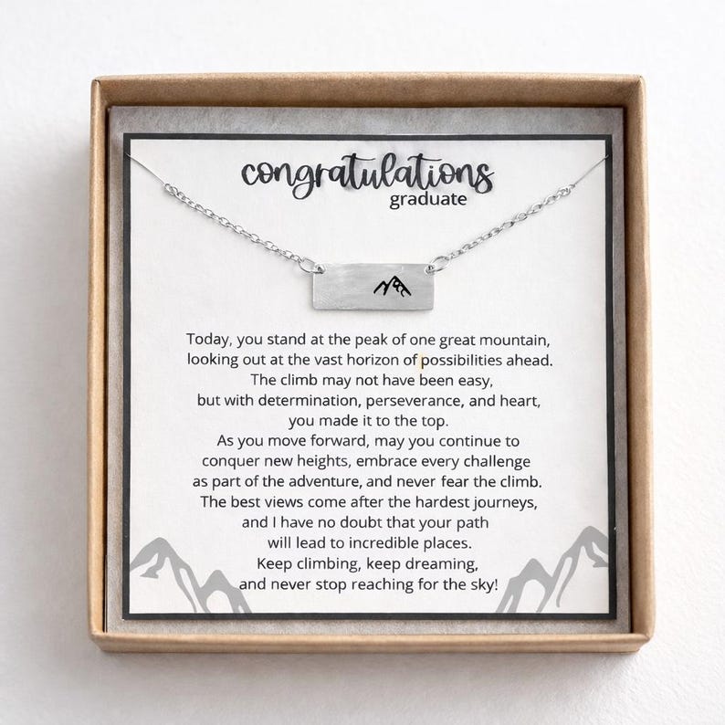 Mountain Grad Card Graduation Gift for Girl – Mountain Necklace With Motivational Card ...