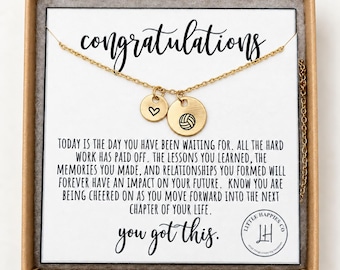 Volleyball Graduation Necklace, Senior Volleyball Gift, Congratulations Jewelry, Volleyball Player Gift, Team Gift, Gold or Silver