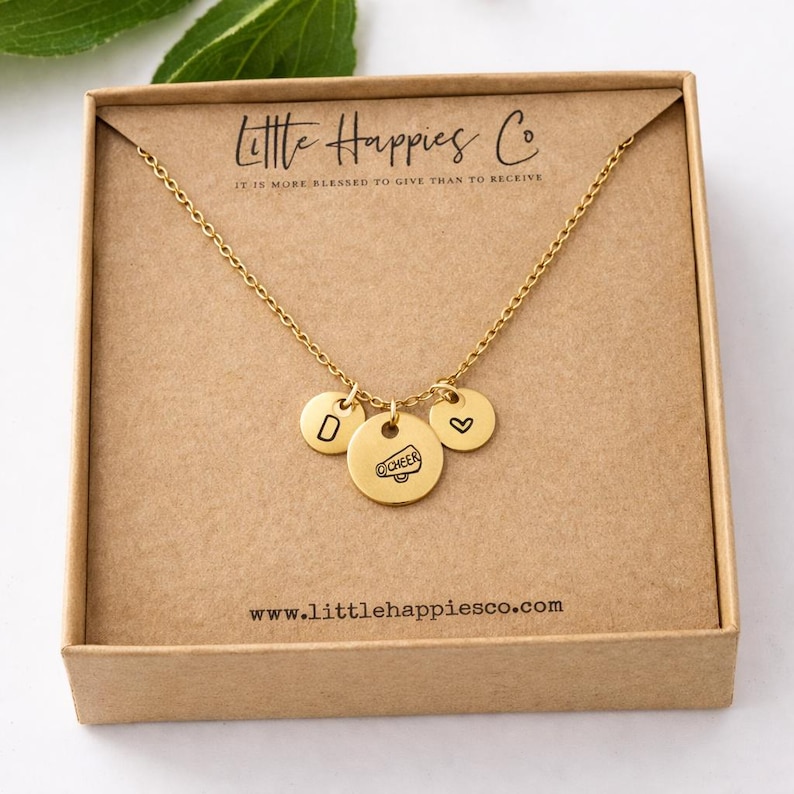 Personalized Cheerleading Gifts, Megaphone Necklace, Cheer Gifts, Personalized Cheerleader Necklace, Initial Necklace, Cheer Team Gifts image 1