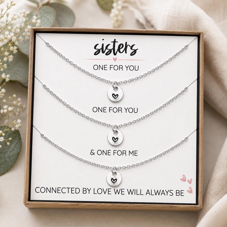 Matching Sister Necklace Set of 3, Sisters Necklaces, One for You One for Me Gift, Big Sister Little Sister Jewelry, Gift for Sisters image 4