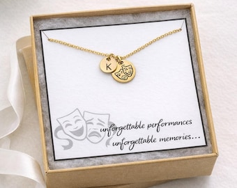 Drama Necklace Personalized Initial, Theater Gift, Drama Club Gift, Actor Gift, Senior Night Gift, Theater Lover Jewelry, Drama Mask Charm