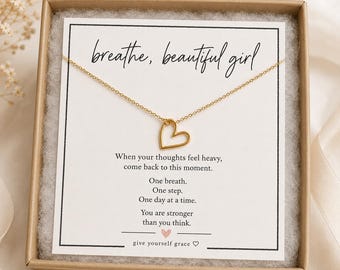 Teen Girl Encouragement Necklace, Tween Anxiety Gift, Heart Necklace for Daughter, Inspirational Jewelry for Girls, Self Care Gift