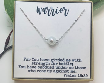 Warrior Necklace, Pearl Necklace, Encouragement Gift, Gift For Her, Christian Jewelry, Faith Necklace, Sympathy Gift, Gift for Best Friend