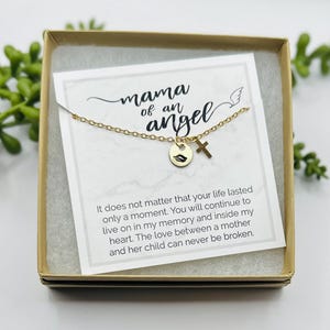 Mama of an Angel Necklace • Memorial Gift for Mom • Angel Wing & Cross Charm • Infant Loss Jewelry • Sympathy Gift for Loss of Baby