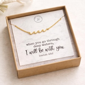 Wave Necklace with Isaiah 43:2 Card • Christian Encouragement Gift • Faith-Based Jewelry • I Will Be With You Bible Verse Gift for Her image 1